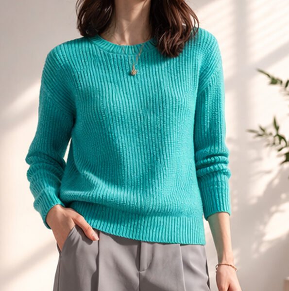 Crew Neck Ribbed Knit Sweater