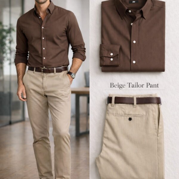 Smart Outfit Set Mocha Brown & Beige Tailored