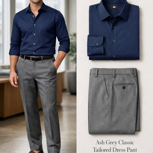 Smart Outfit Set Navy Blue Shirt & Ash grey pant